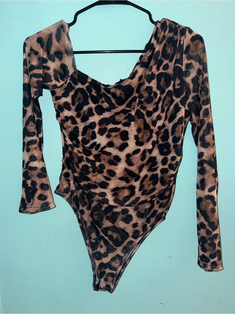 Leopard Print Long-Sleeve Bodysuit - Brown